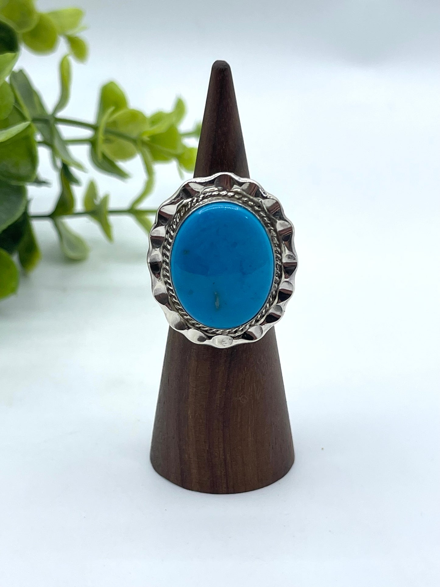 6.0 Kingman Turquoise Oval Ring by Samuel Yellowhair, Navajo