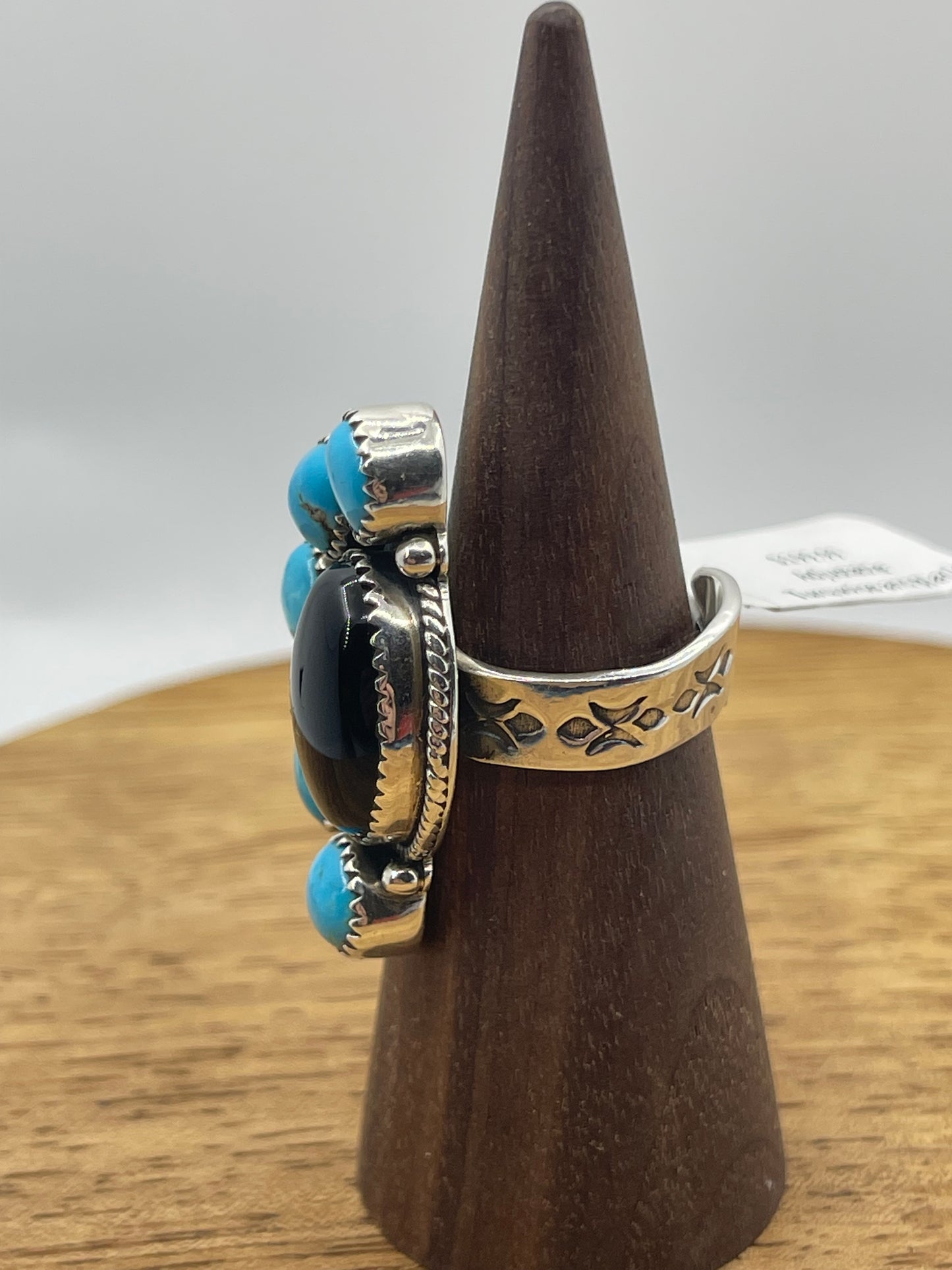 Adjustable Turquoise and Black Onyx Half Cluster Ring