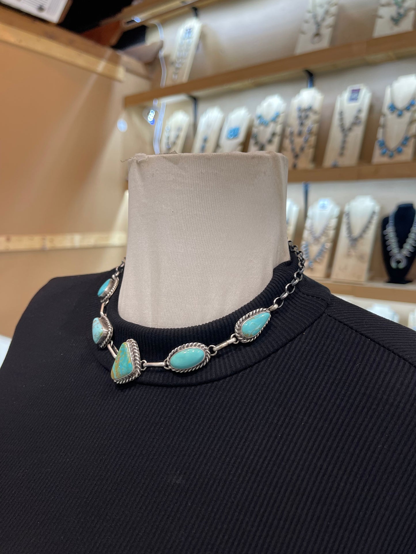 16" 5 Stone Kingman Turquoise Choker by Augustine Largo, Navajo