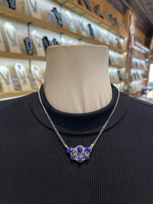 17" Blue Lapis Lazuli Half Cluster Necklace