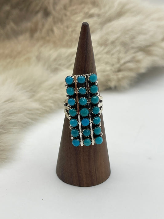 10.0 21 Stone Turquoise Ring by Kenny Lanjose, Navajo