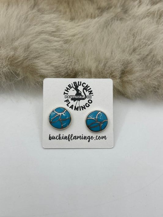 Fish Scale Inlay Post in Center Earrings by Orena Leekya, Zuni