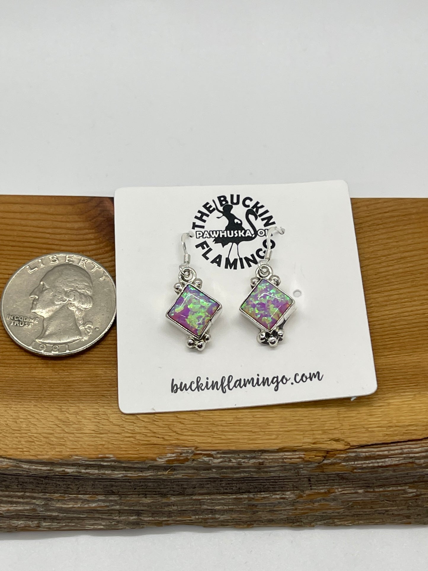 Pink Opal Diamond Shaped Dangle Earrings by Adelarae Yazzie, Navajo