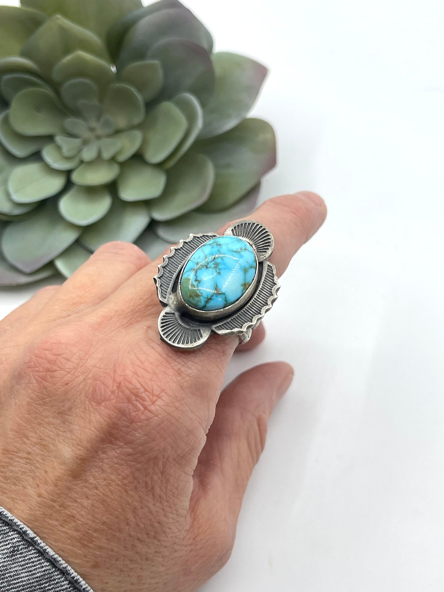 7.0 Sonoran Gold Turquoise Ring By Gilbert Nez, Navajo