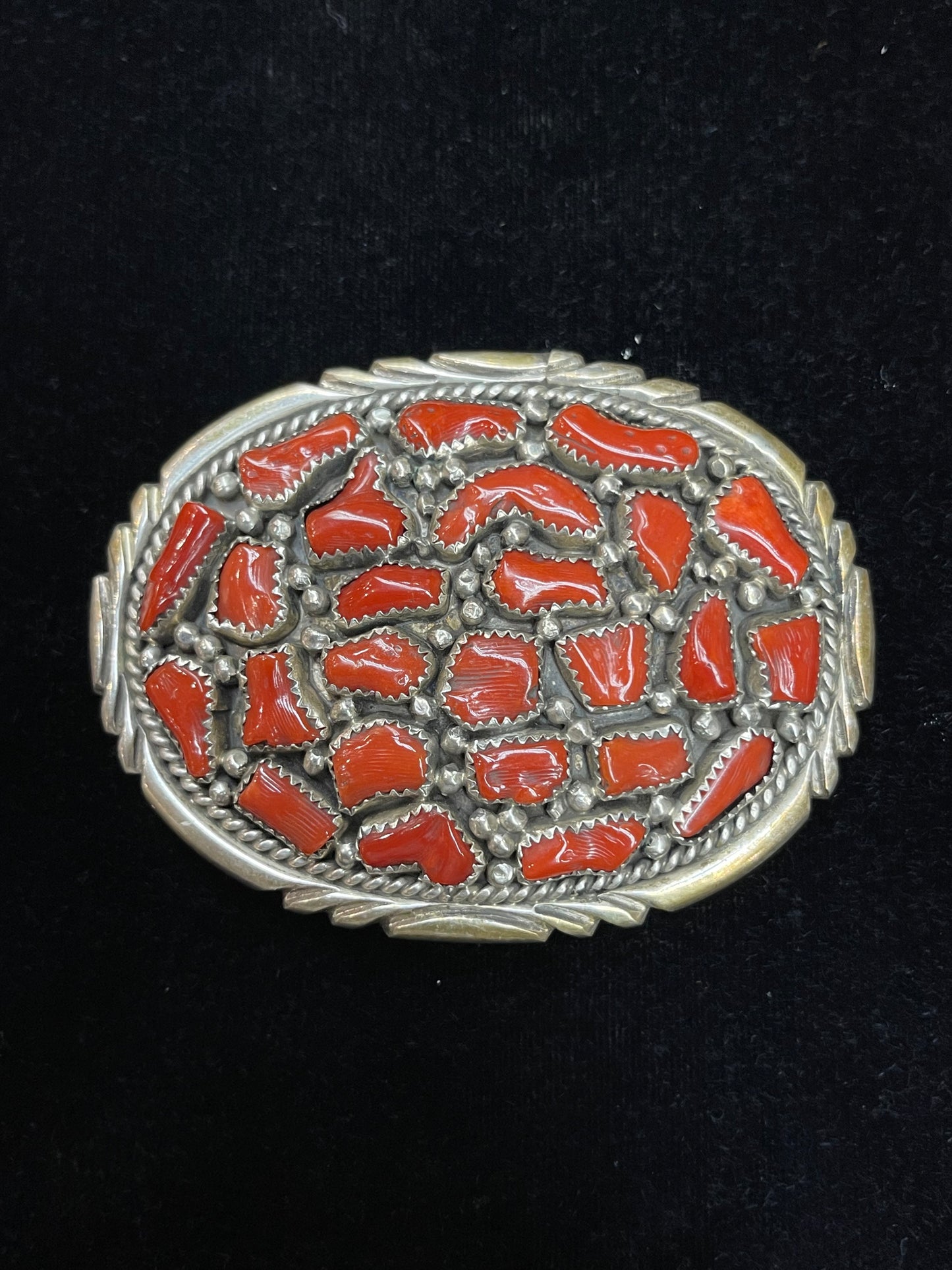 Red Coral Belt Buckle by Anita Whitegoat