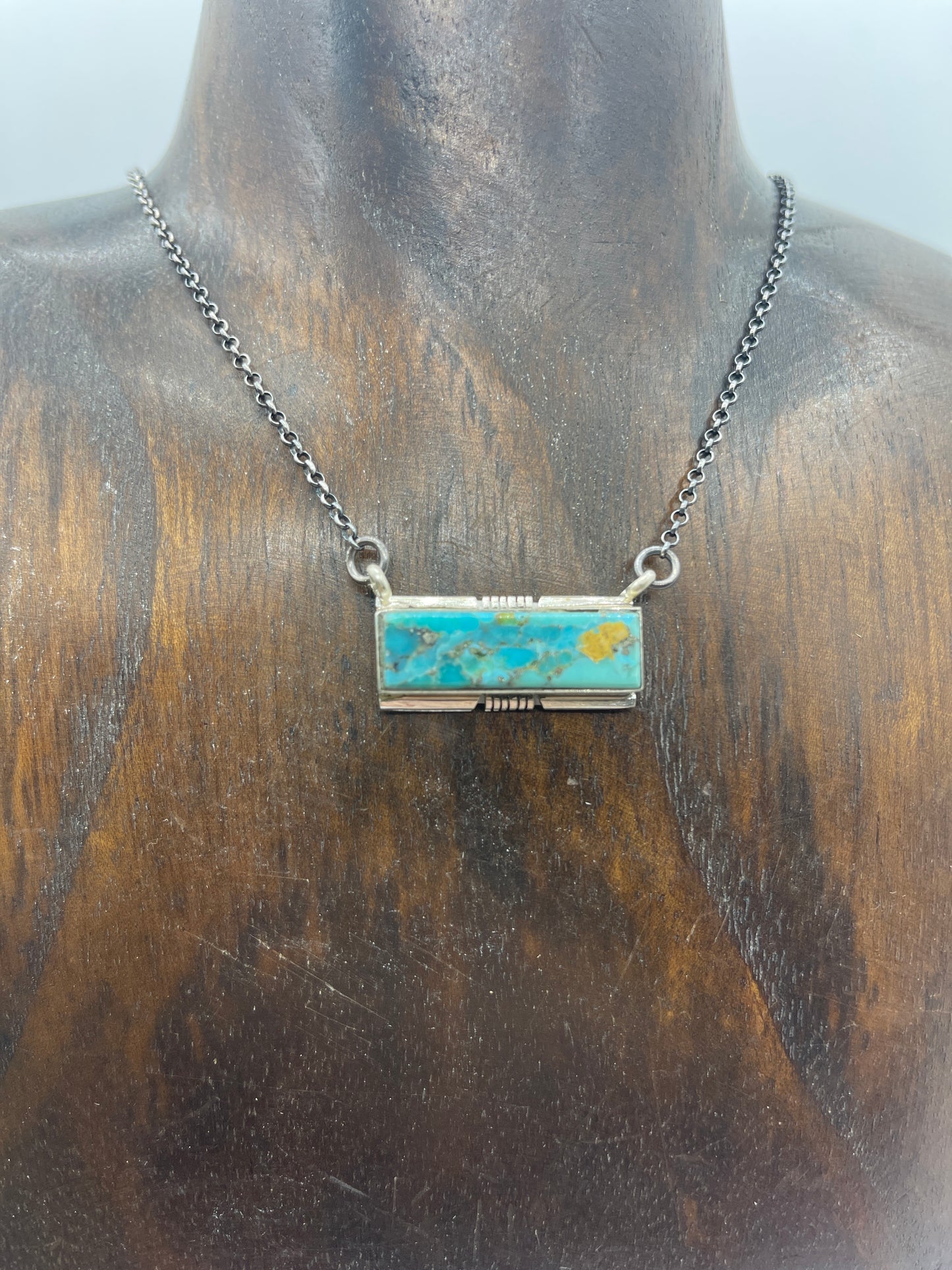 Kingman Turquoise Bar Necklace by Steve Francisco, Navajo