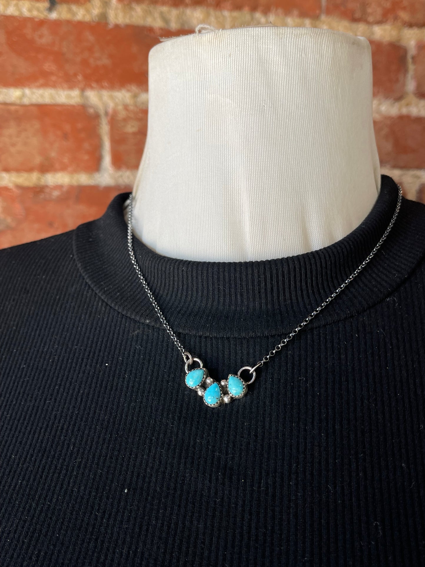 LOT 15 11/2 16" 3 Stone Dainty Turquoise Necklace by Maxine Ramirez, Navajo
