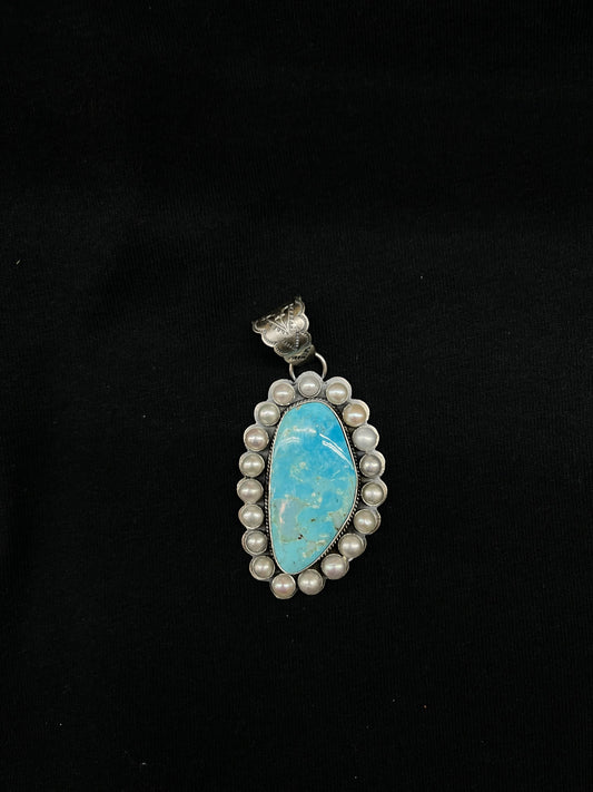 Turquoise and Freshwater Pearls Pendant with a 12mm Bale by Kevin Begay, Navajo