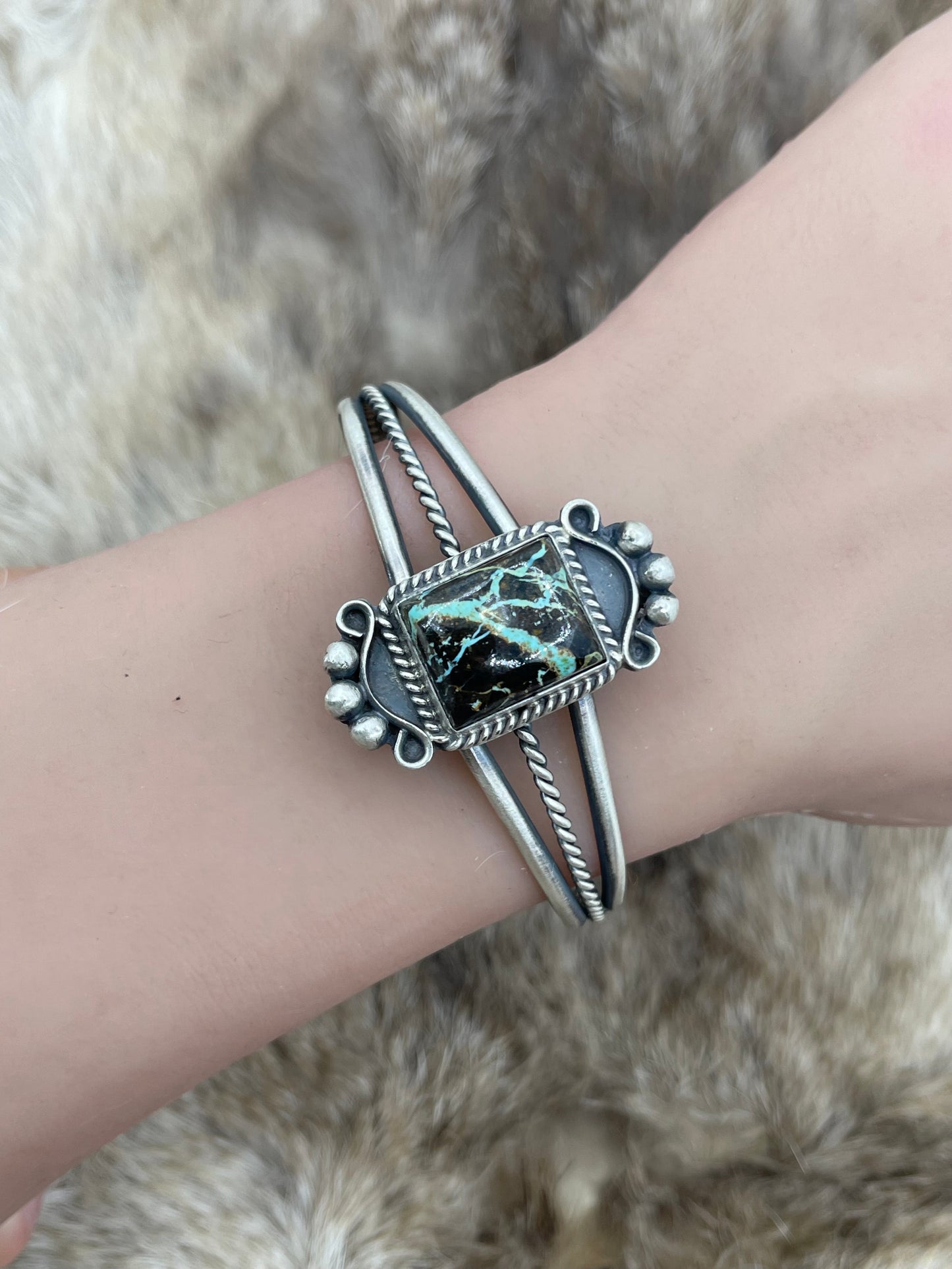 Black Jack Turquoise Cuff by Thompson Piaso, Navajo