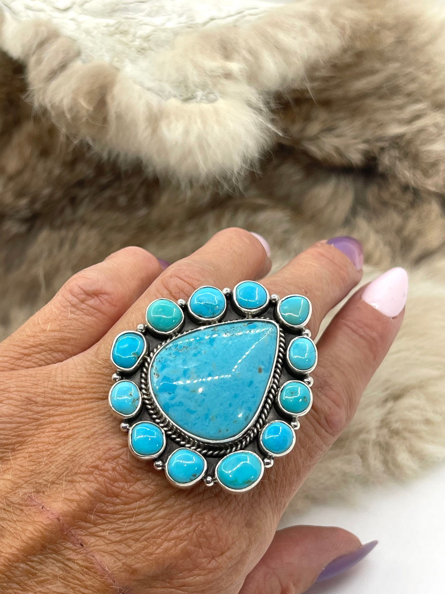9.0-12.0 Turquoise Cluster Adjustable Ring