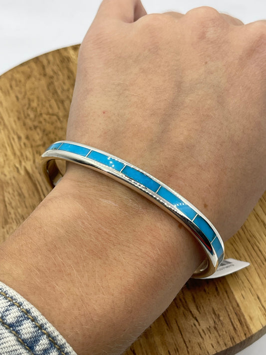 7" Inlay Turquoise Cuff by Lawrence Loretto, Zuni