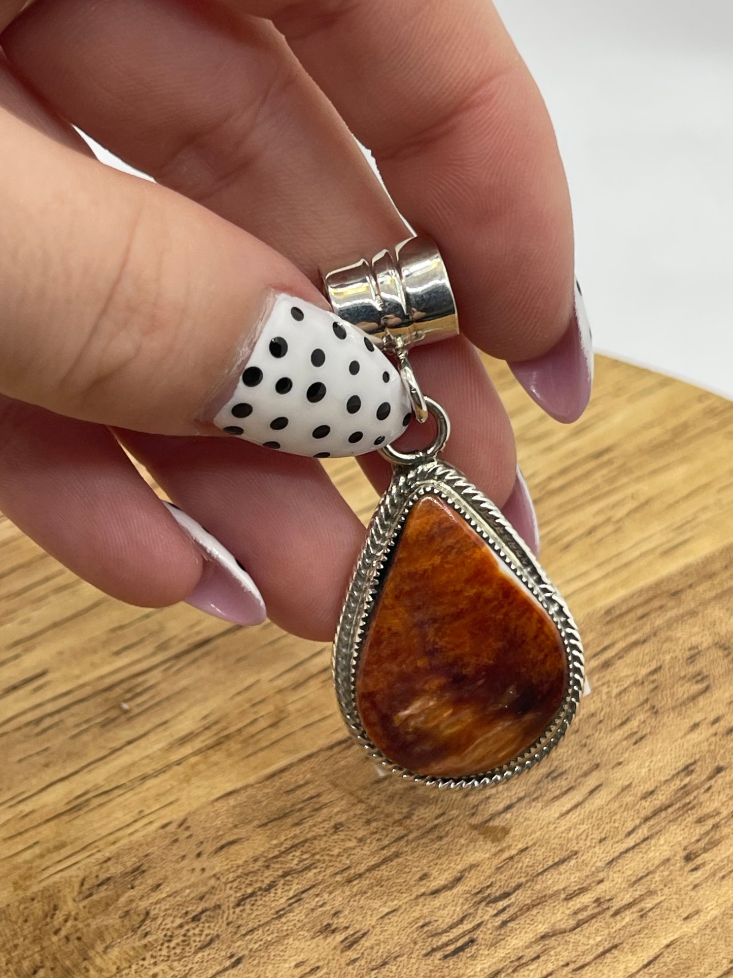 Spiny Oyster Shell Teardrop Pendant by Gregg Yazzie, Navajo