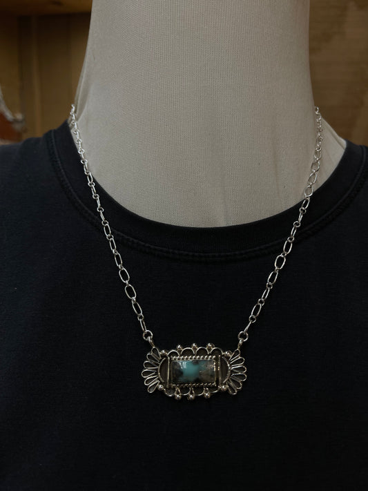 18" Kingman Turquoise Rectangle Necklace by Jimson Belin, Navajo