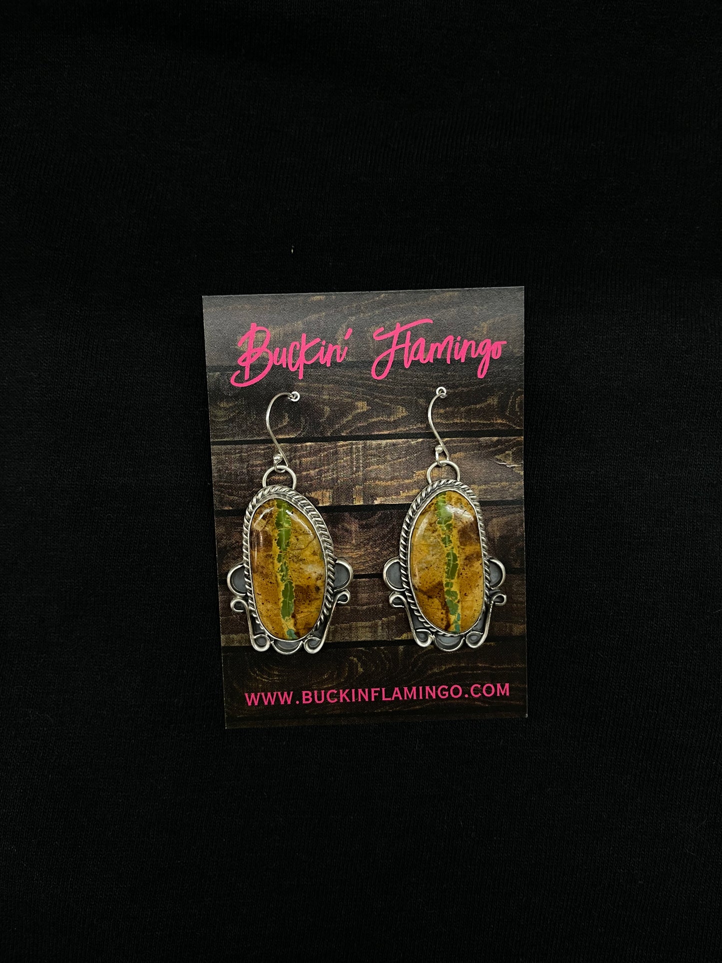 Boulder Ribbon Turquoise Oval Dangle Earrings by Terrel Nez, Navajo