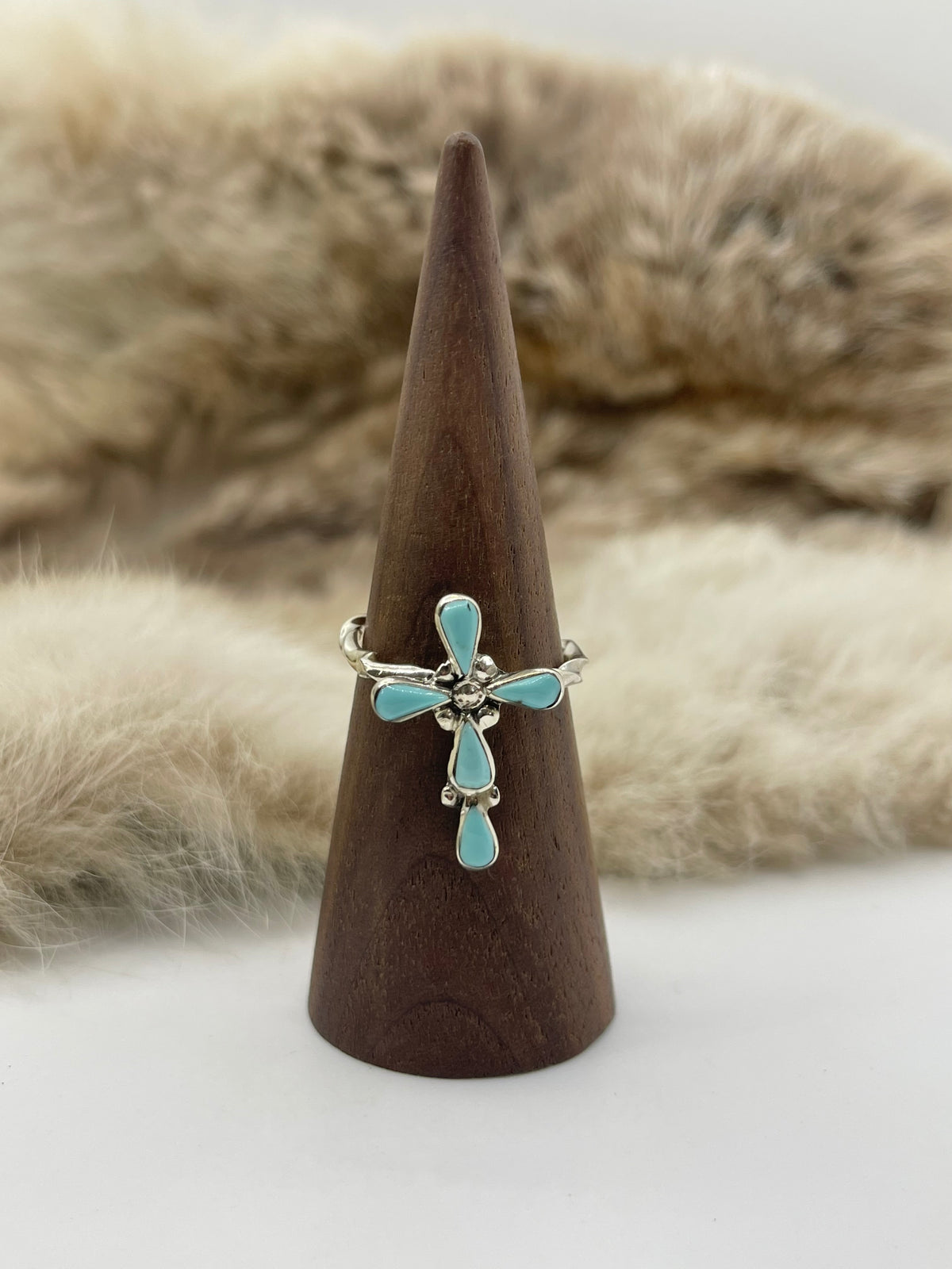 9.0 Cross Ring with Twisted Wire Band by Bryce Vacit, Zuni