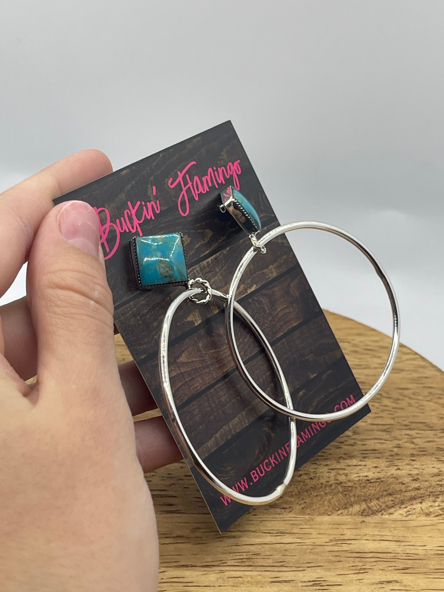 Turquoise Post Hoop Earrings by Ryntanna Yazzie, Navajo