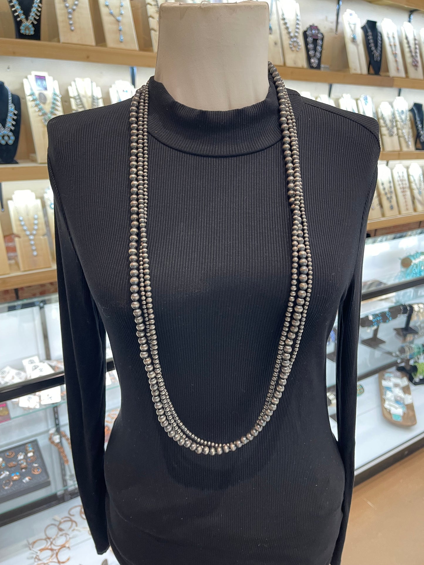 20" Three Strand 4mm, 5mm, & 7mm Navajo Style Pearls