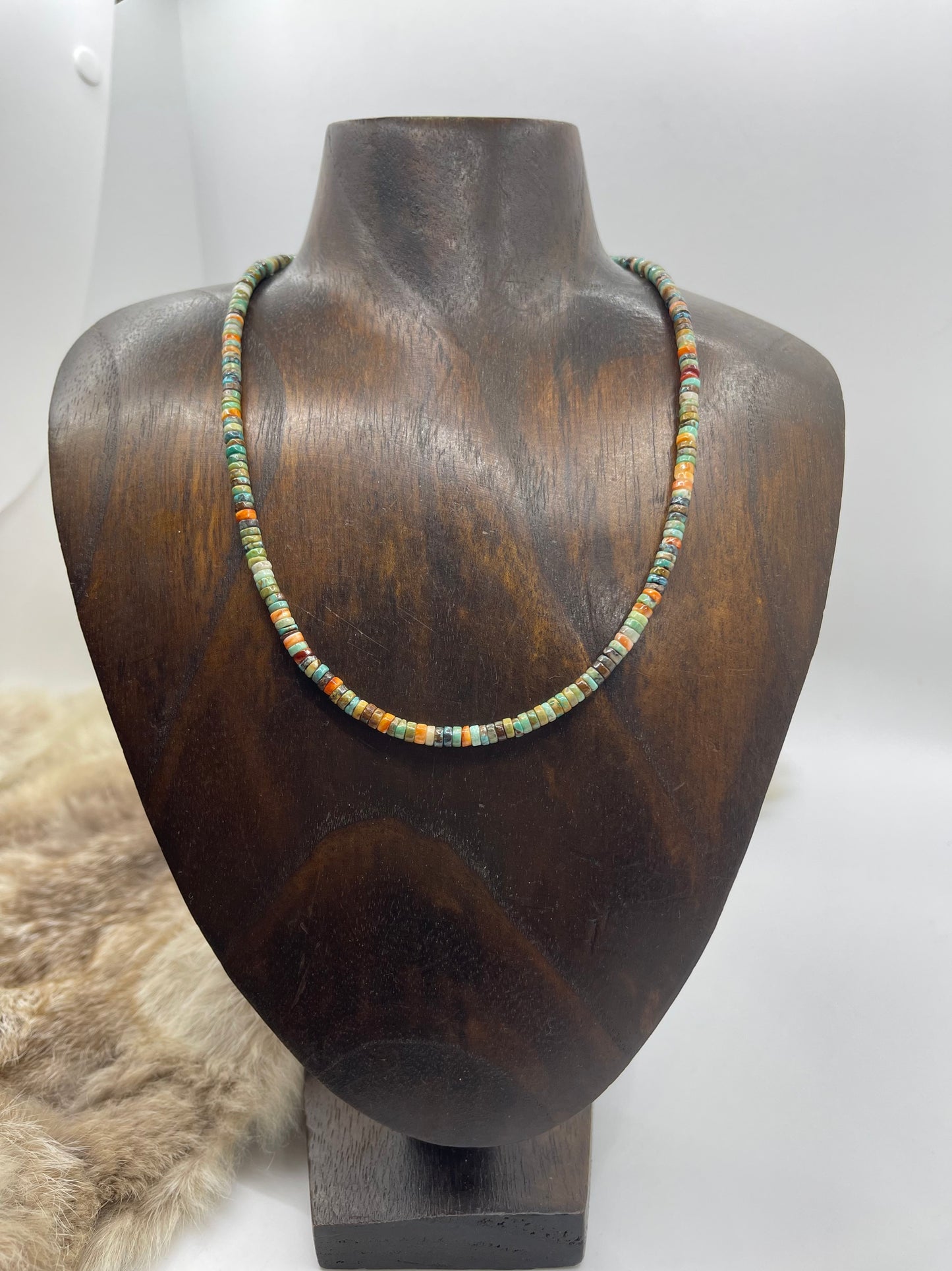 17" Turquoise & Spiny Oyster Heishi Bead Necklace by Tammy Nolcott, Navajo