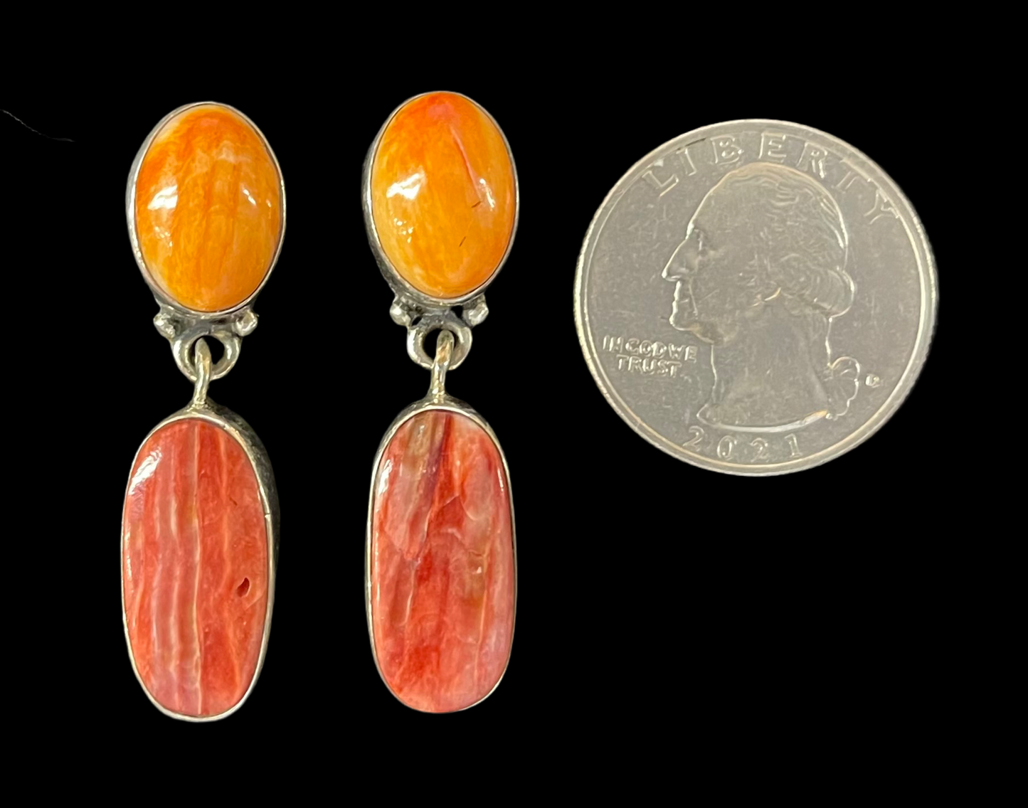 Red and Orange Spiny Oyster Shell 2-Stone Post Dangles