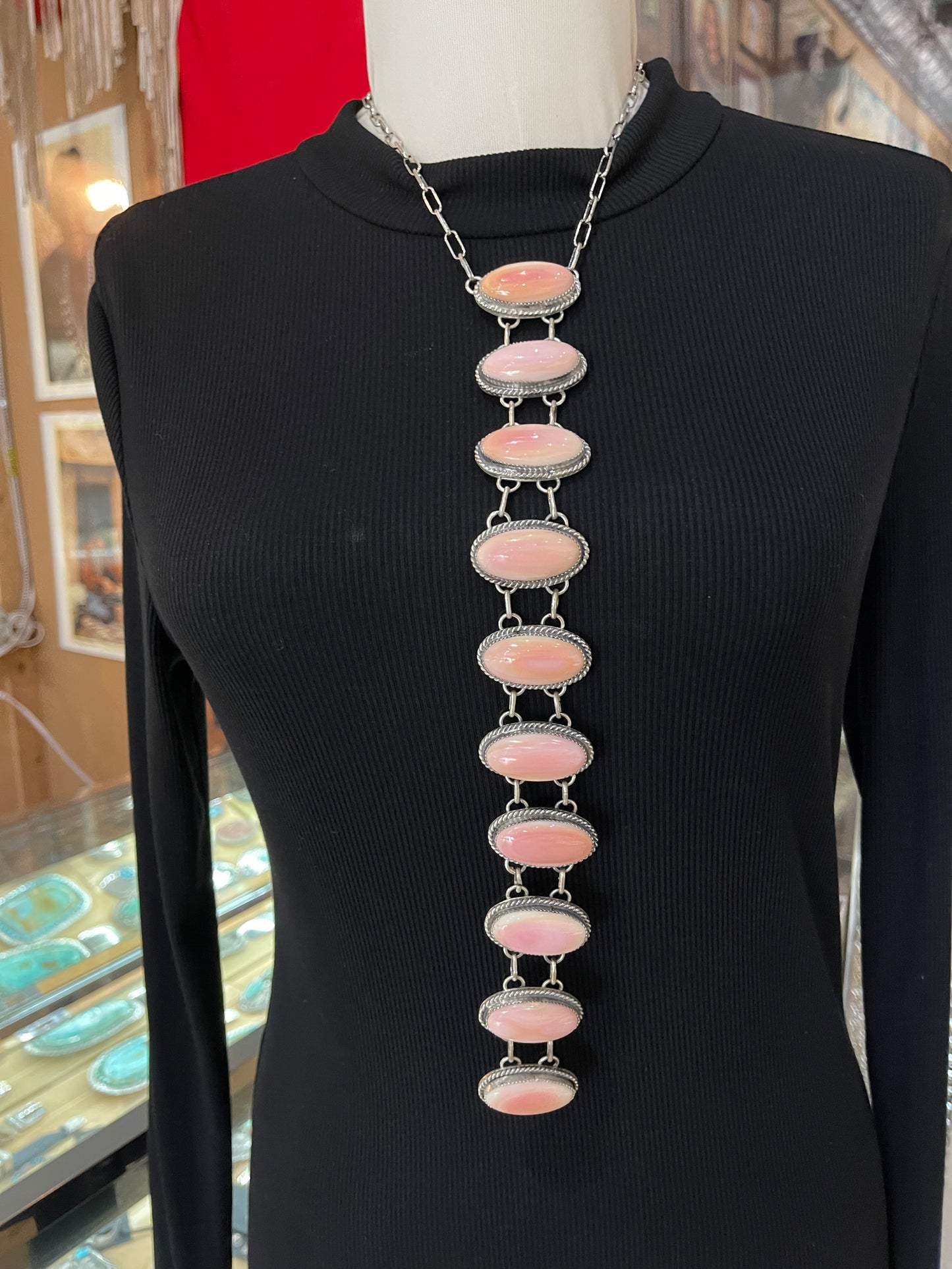 18"+12" Pink Conch Shell Lariat Drop Necklace