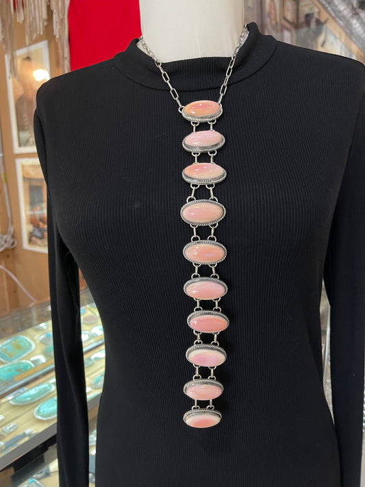 18"+12" Pink Conch Shell Lariat Drop Necklace