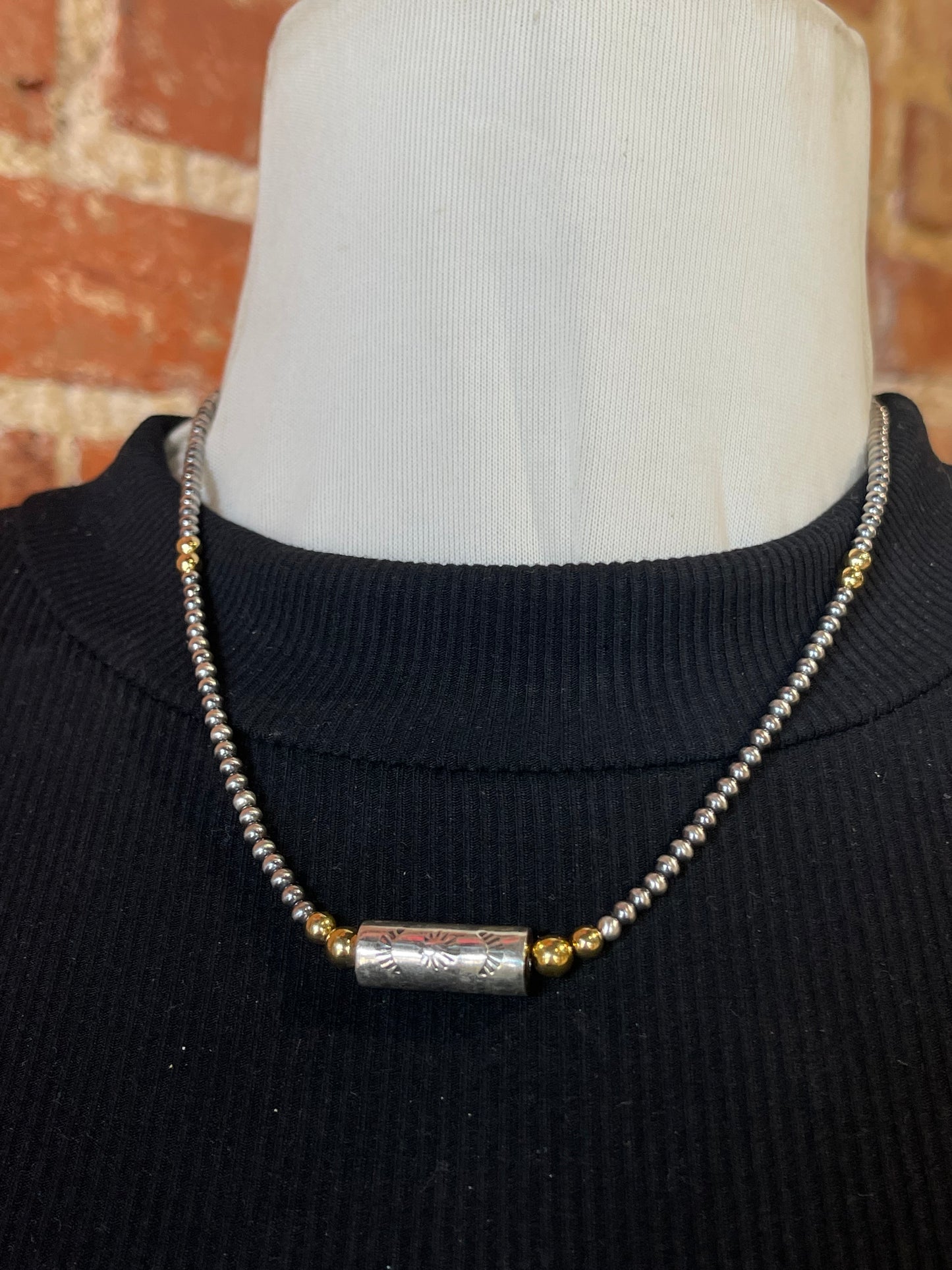 Navajo Pearls and 14k Gold Filled and Barrel Bead Necklace