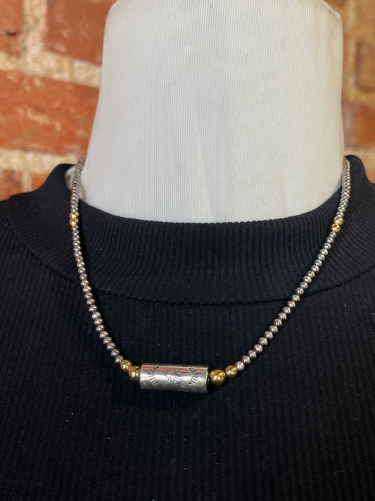 Navajo Pearls and 14k Gold Filled and Barrel Bead Necklace