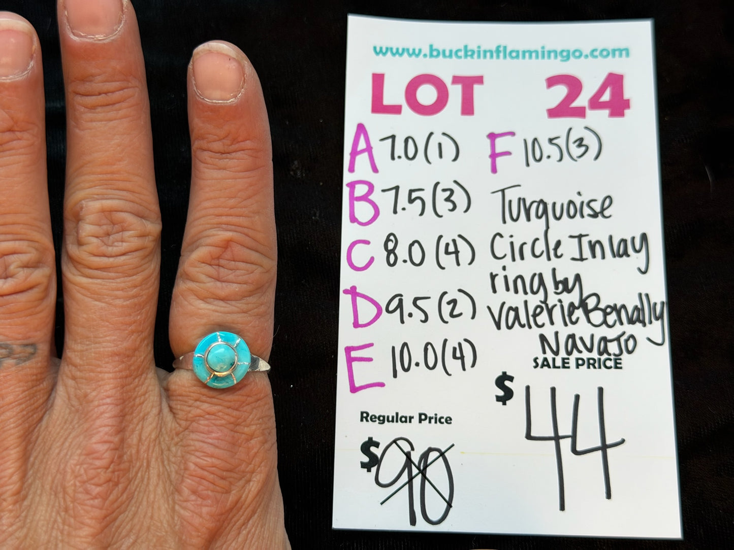 LOT 24 E 8/9 Turquoise Circle Inlay Ring by Valerie Benally, Navajo
