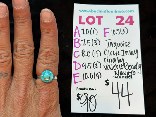 LOT 24 E 8/9 Turquoise Circle Inlay Ring by Valerie Benally, Navajo