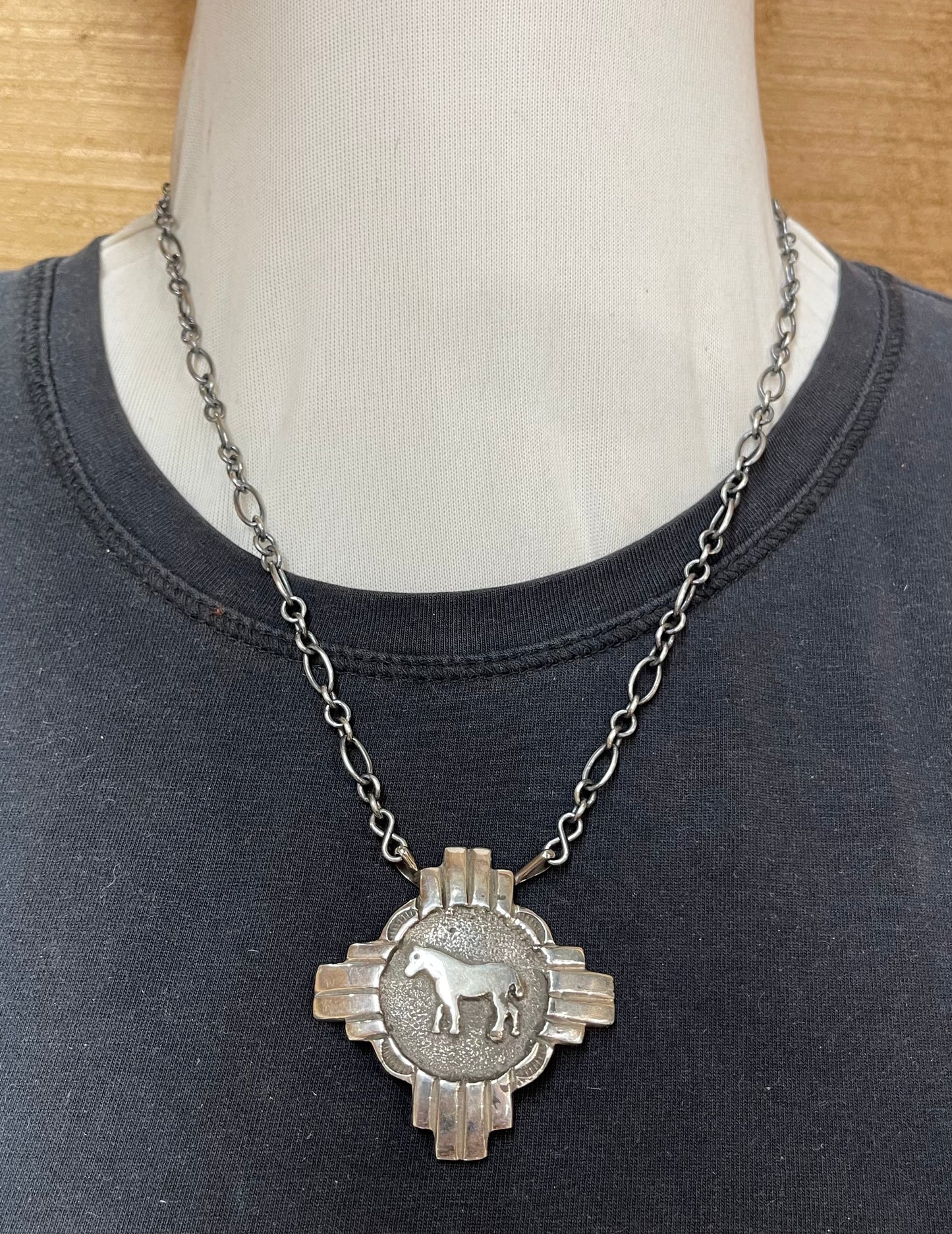 Sterling Silver Zia Symbol With Horse by Emerson Kinsel, Navajo