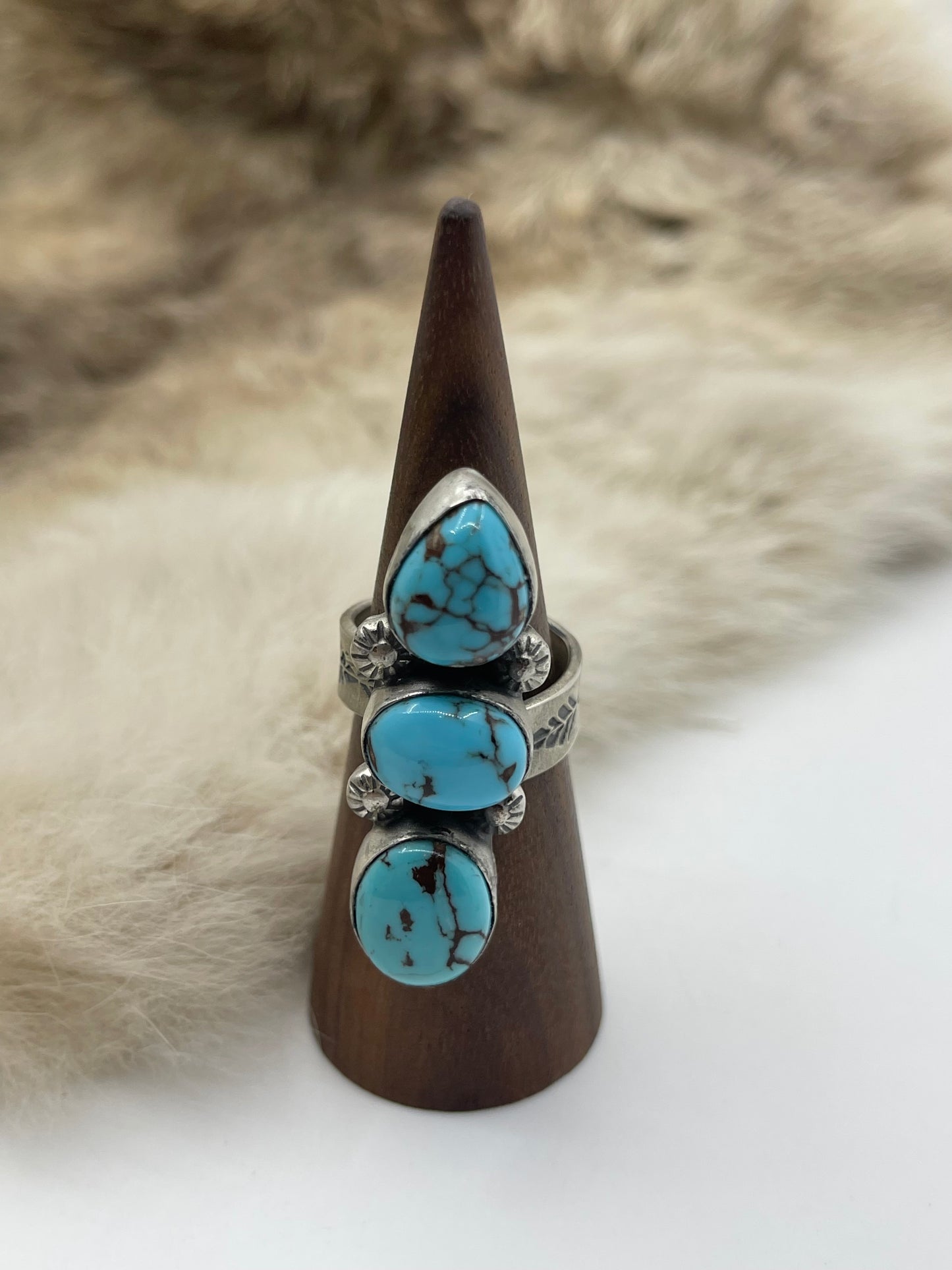 3 Stone Egyptian Turquoise Adjustable (8.0-11.0) by Happy Piasso, Navajo