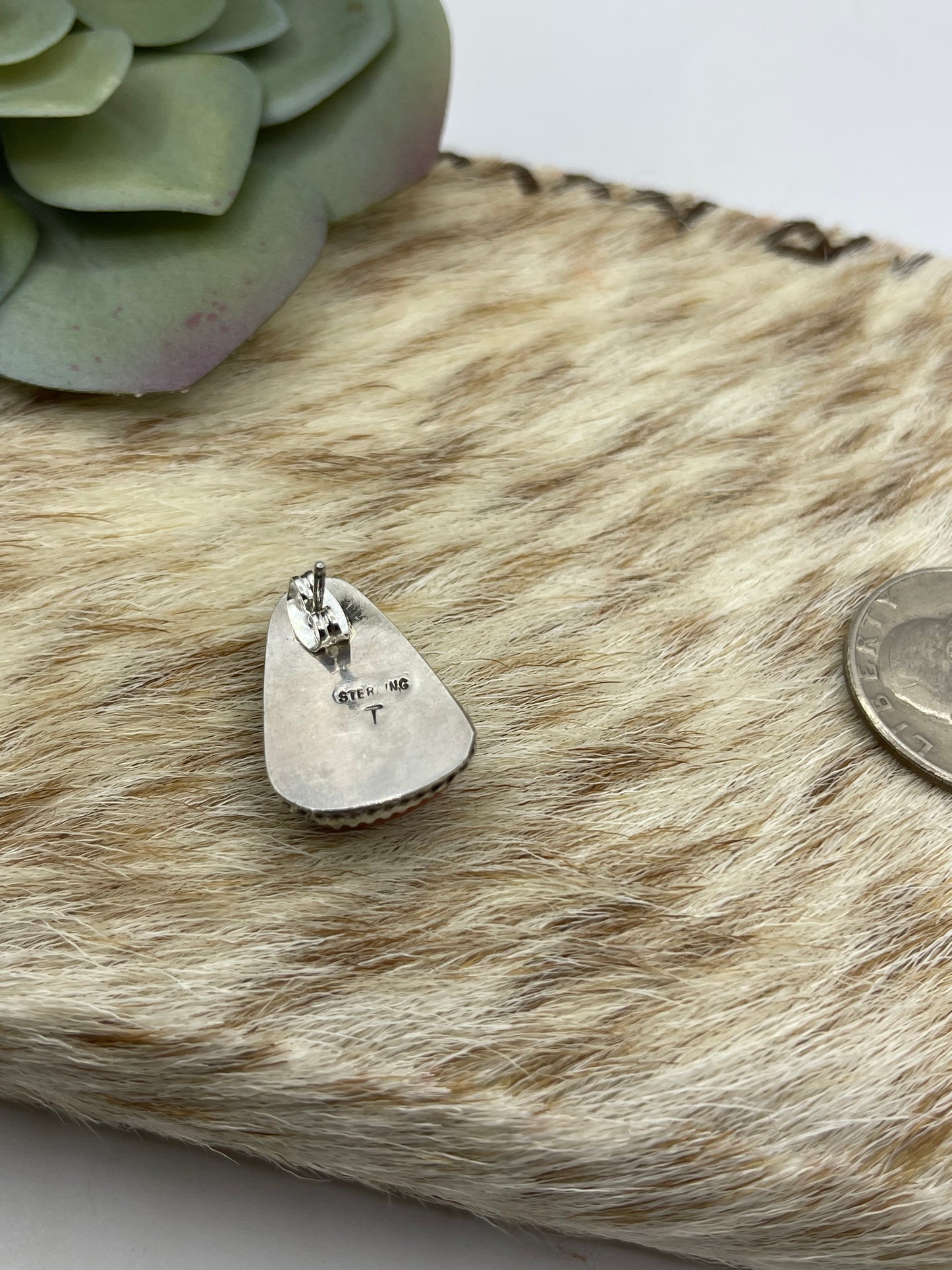 Orange Spiny Oyster Sell Triangle Post Earrings by Virginia Becenti, Navajo