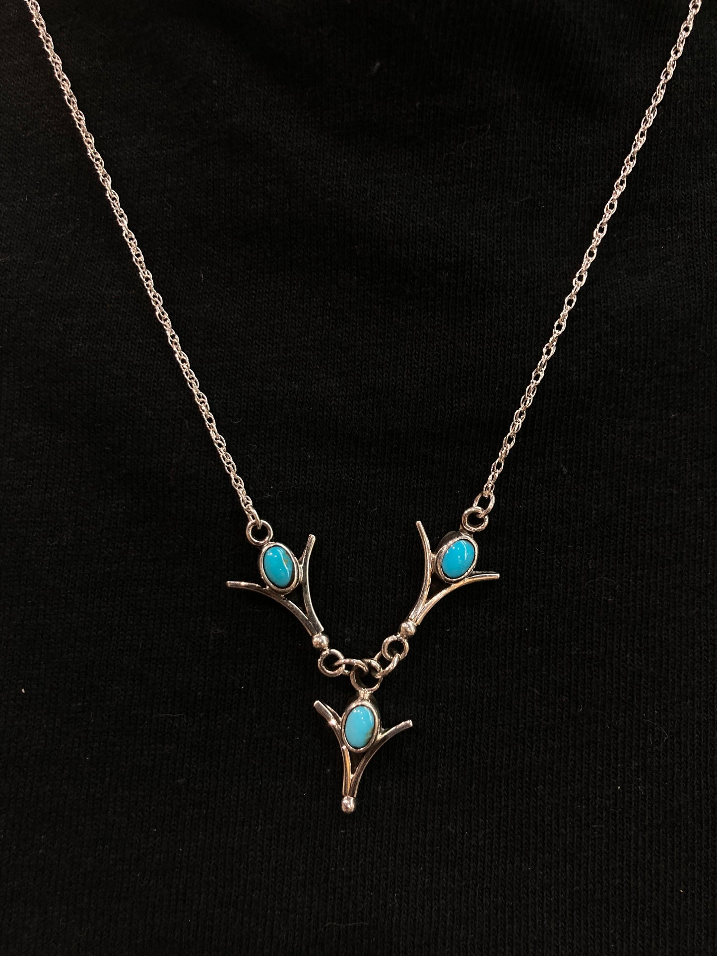 20" 3 Stone Sleeping Beauty Turquoise Necklace by Verley Betone, Navajo