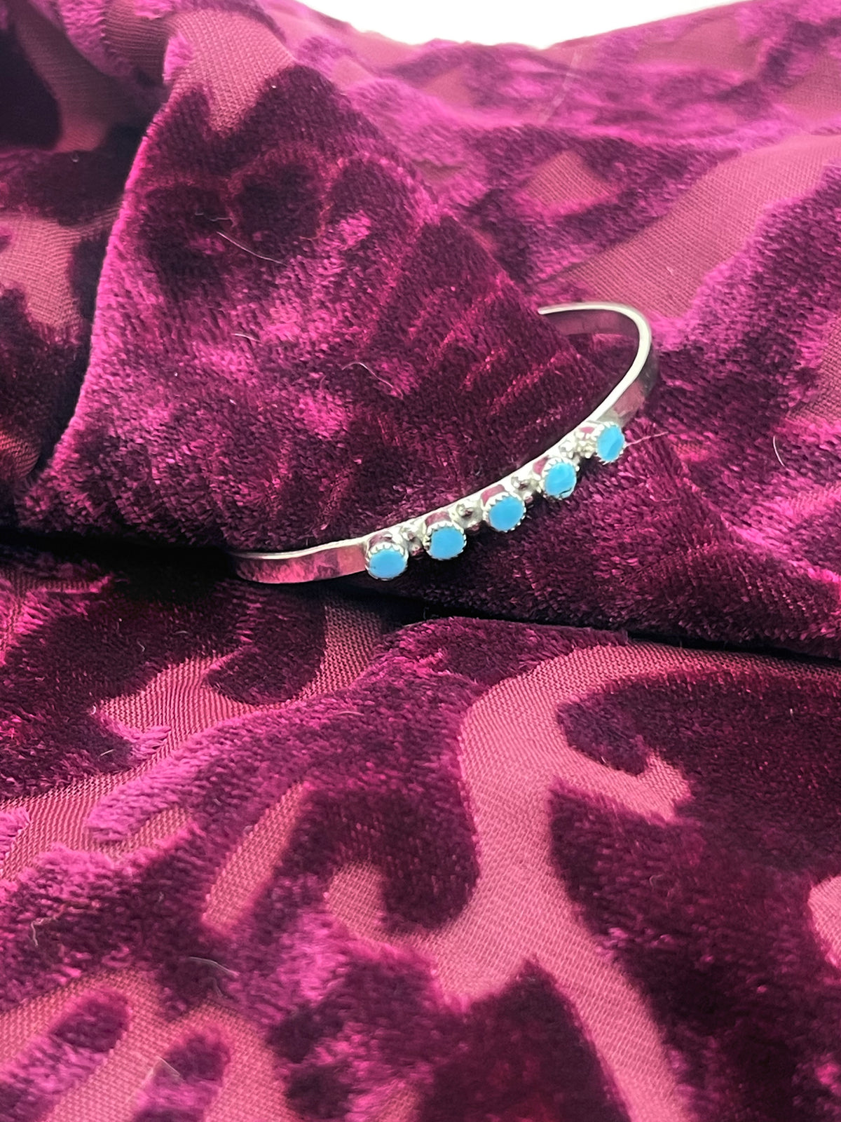 5 Stone Turquoise Baby Cuff by Mary Leekity, Zuni