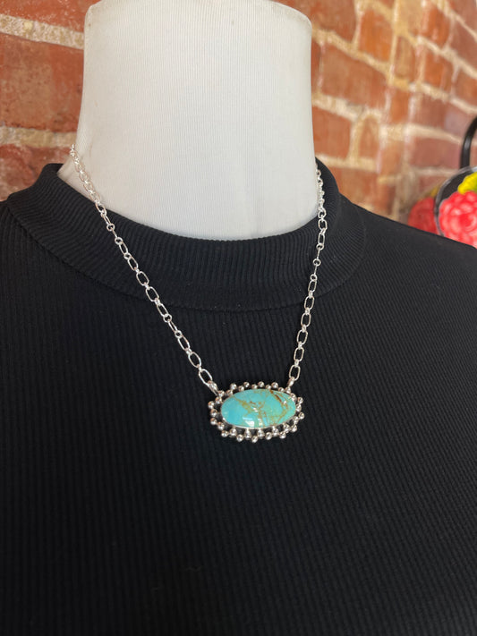 LOT 13 5/24 18" Kingman Turquoise Oval Necklace by Gregg Yazzie, Navajo