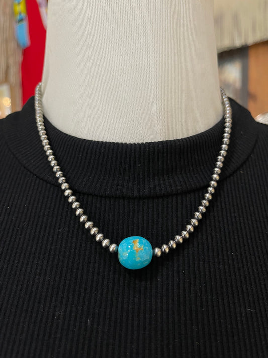 18" 4mm Navajo Pearl and Sonoran Blue Turquoise Necklace