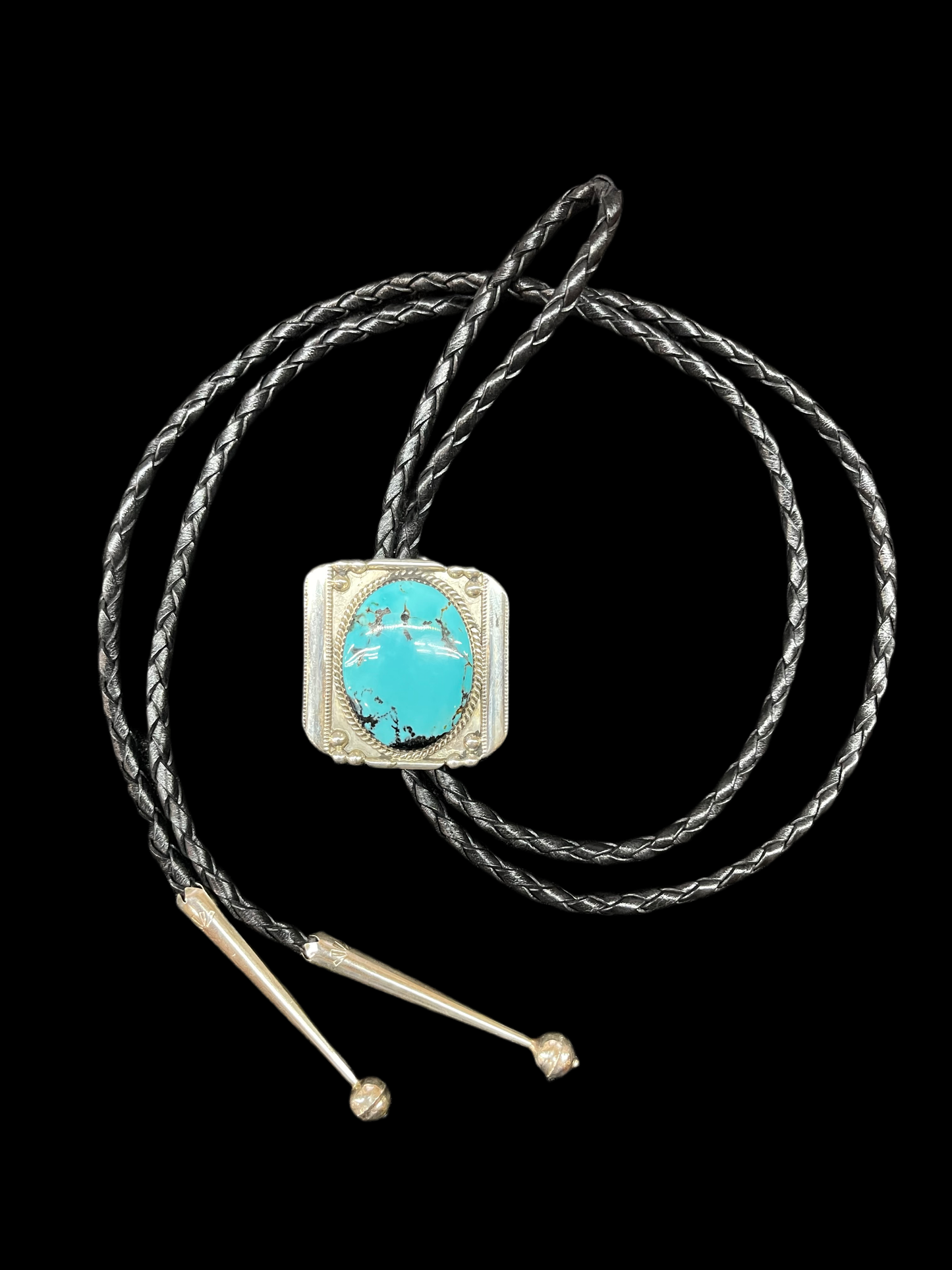 Kingman Turquoise Bolo Tie by Kenny Calabaza, Zuni