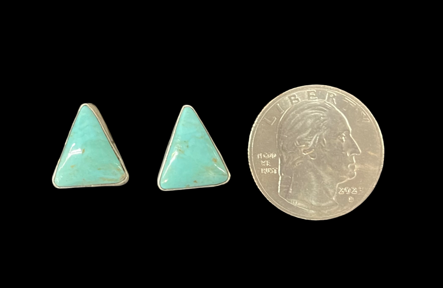 Kingman Turquoise Triangle Post Earrings by Sheryl Kee, Navajo