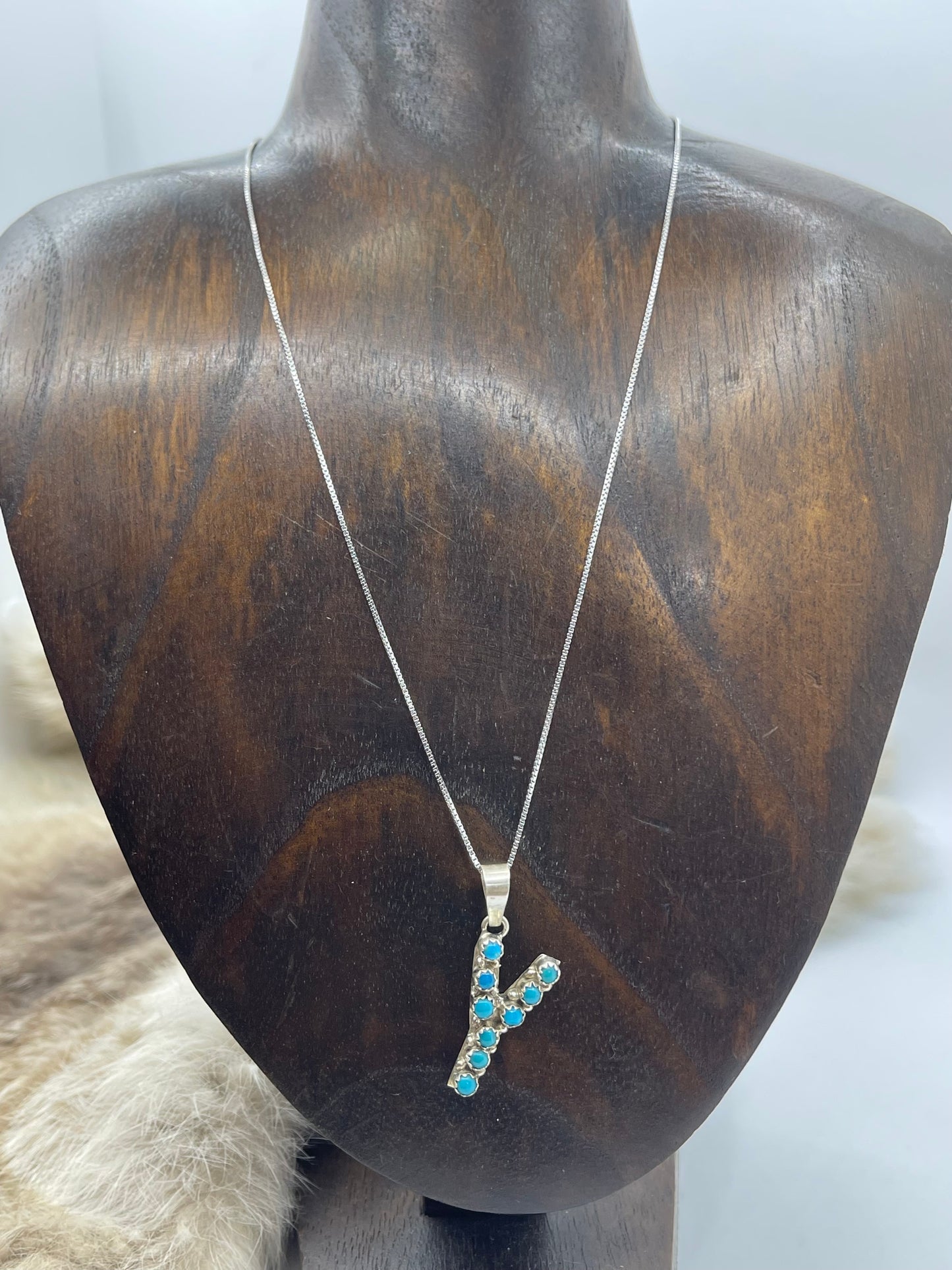 18" Turquoise Letter "Y" Necklace by Scott Skeets, Navajo
