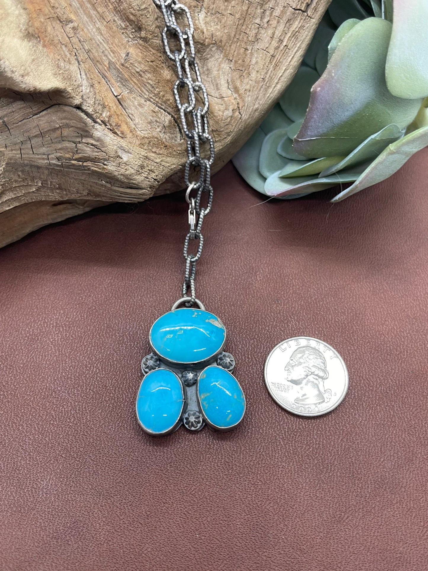 20" 3 Stone Sleeping Beauty Turquoise Lariat Style Necklace by Bison, Navajo