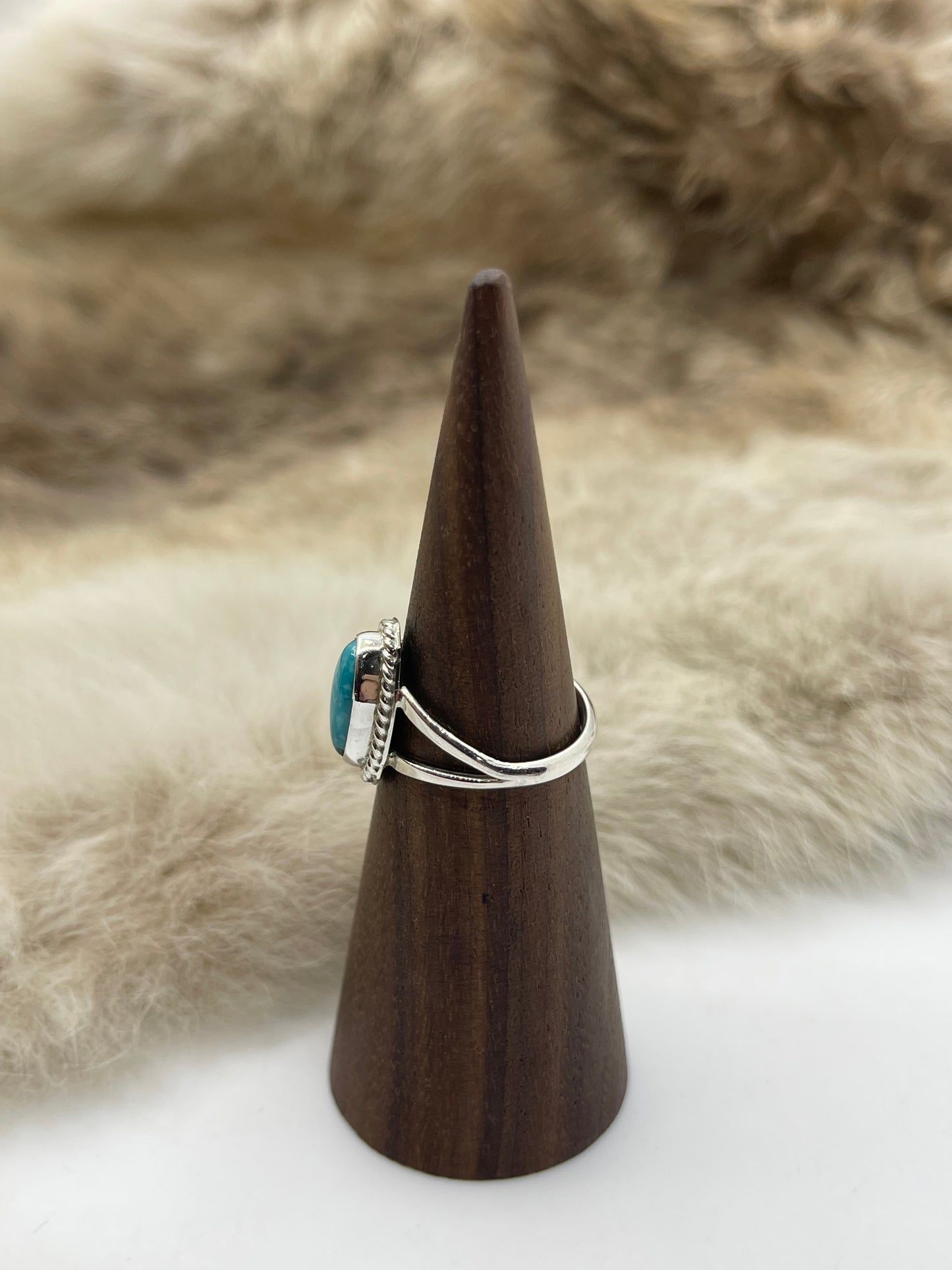 7.0 Single Oval Turquoise Ring by Gerald Joe, Navajo
