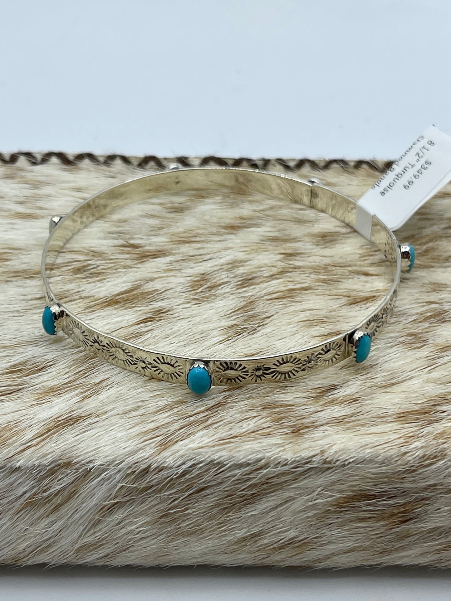 8 1/2" Turquoise Stamped Bangle by Phyllis Smith, Navajo