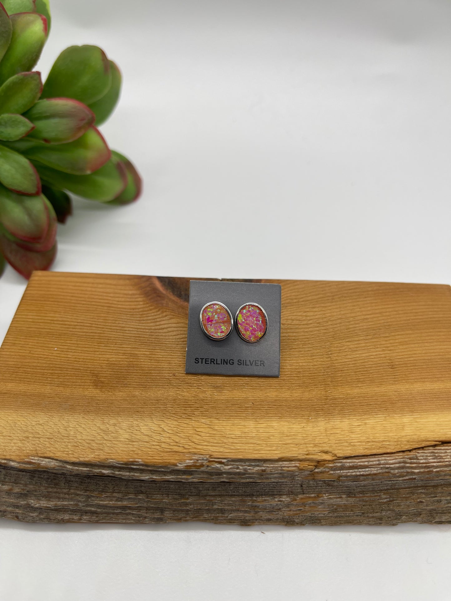 Inlay Hot Pink Opal Post Earrings