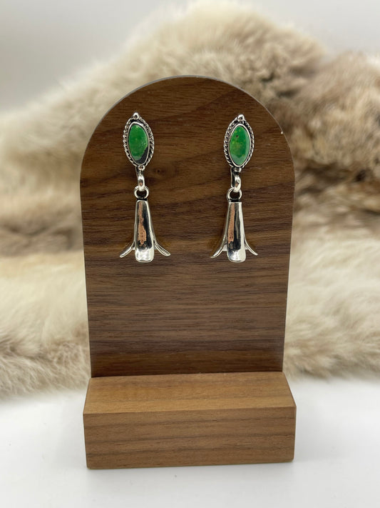 Green Turquoise Half Blossom Earrings by Ryntanna Yazzie, Navajo