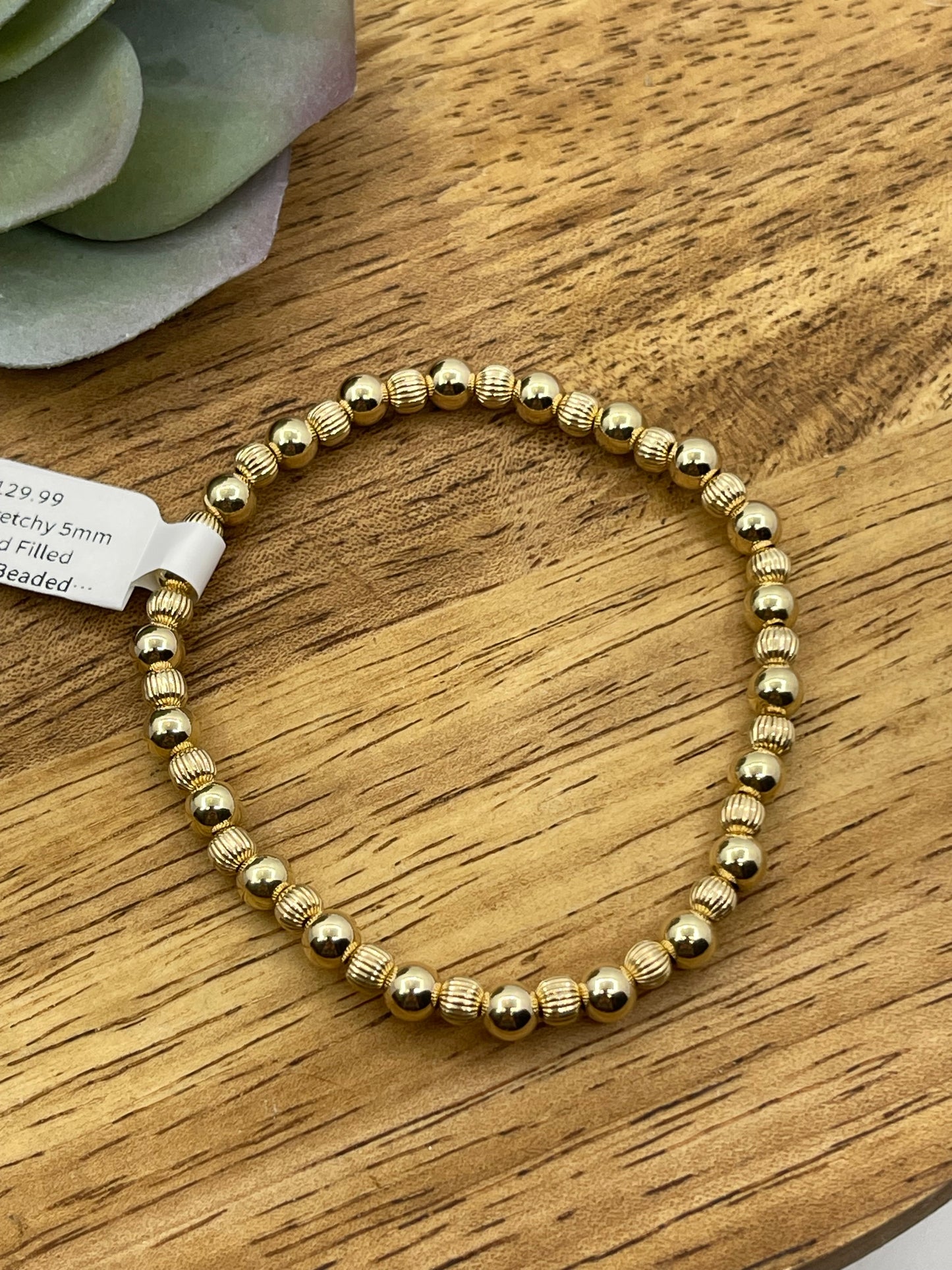 Stretchy 14k Gold Filled Alternating Beaded Bracelet (6.5" 5mm)