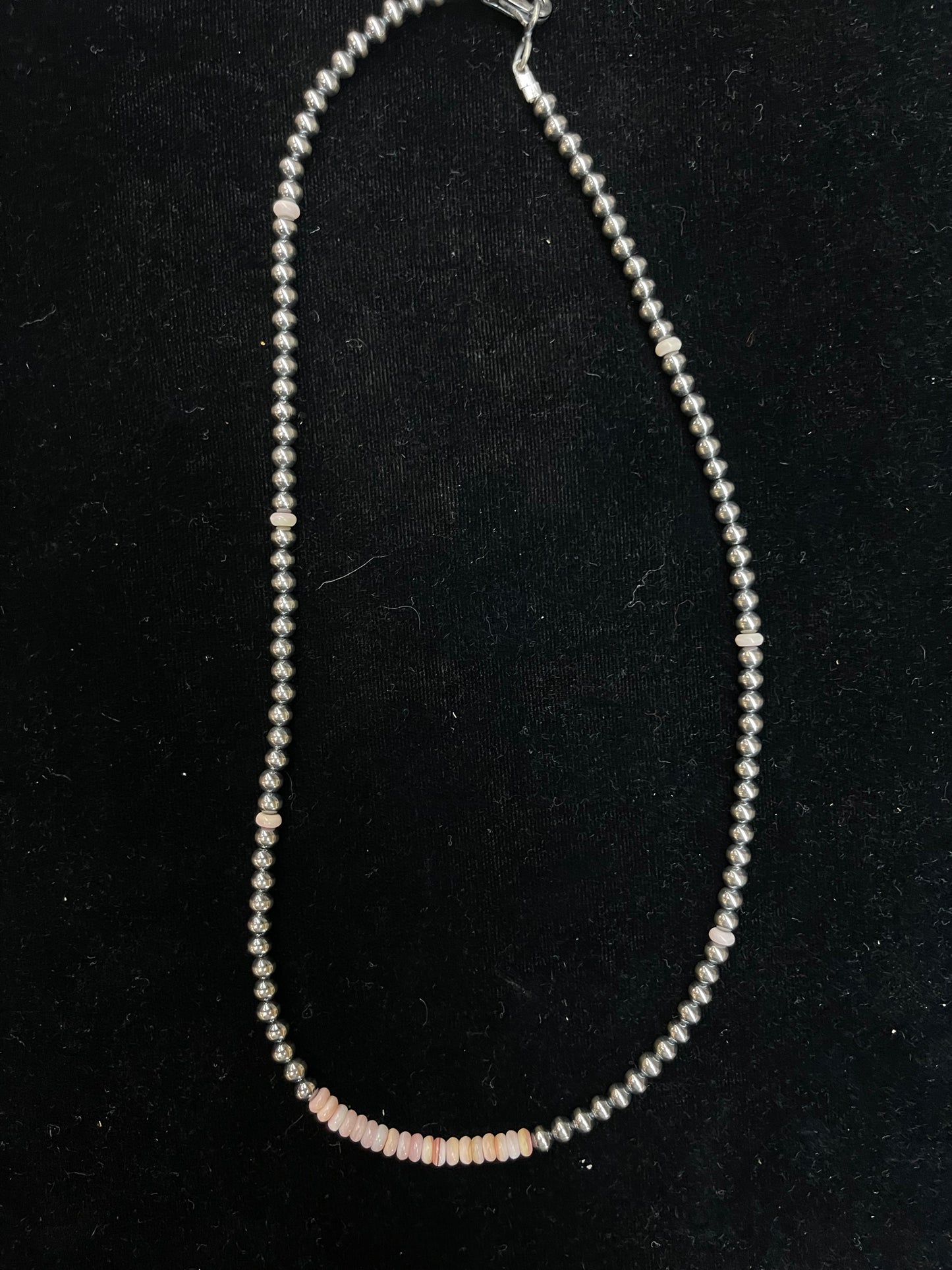 18" 4mm Navajo Pearls and Pink Conch Shell Necklace