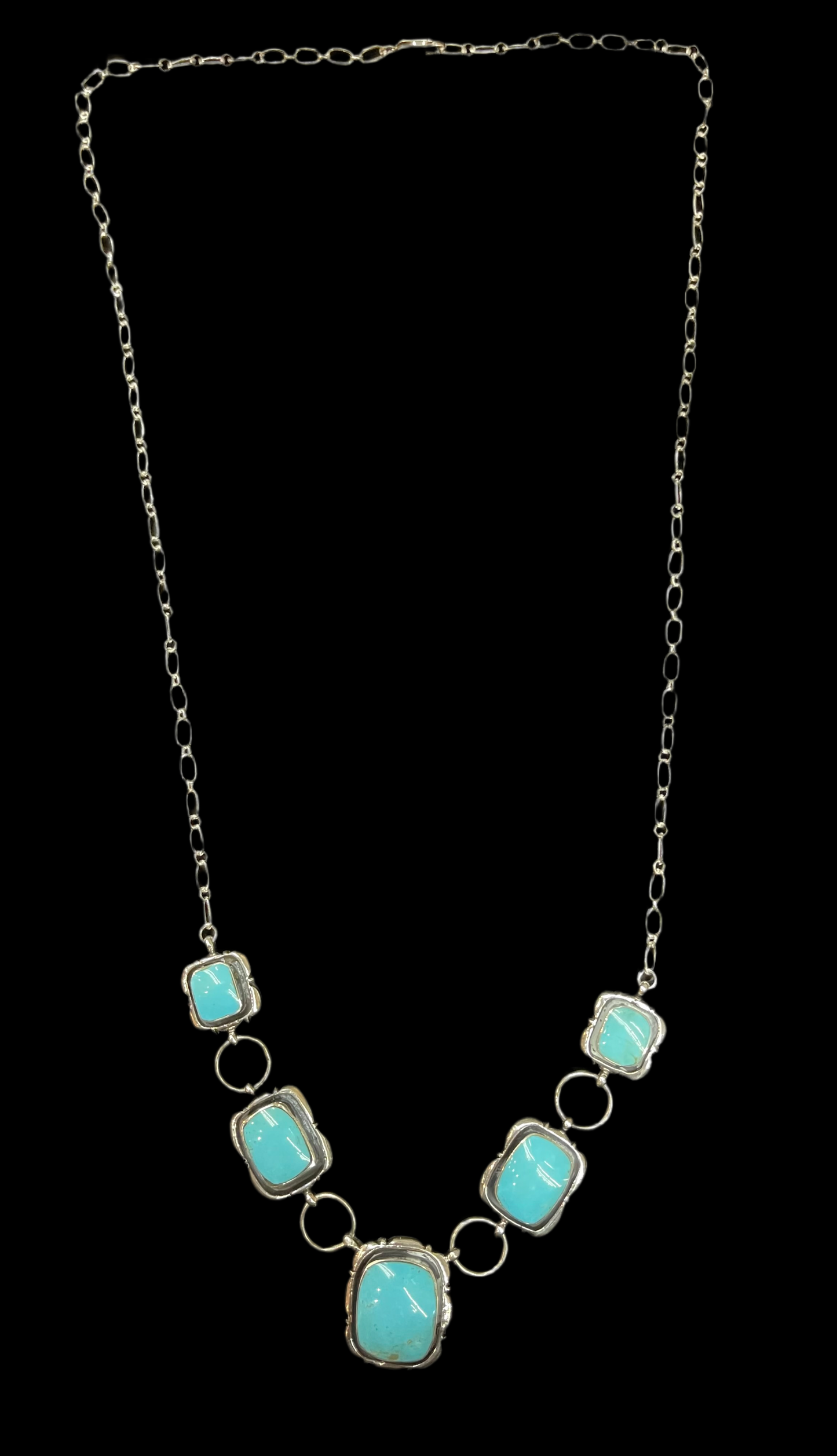 24" 5 Stone Turquoise Necklace by Mike Smith, Navajo