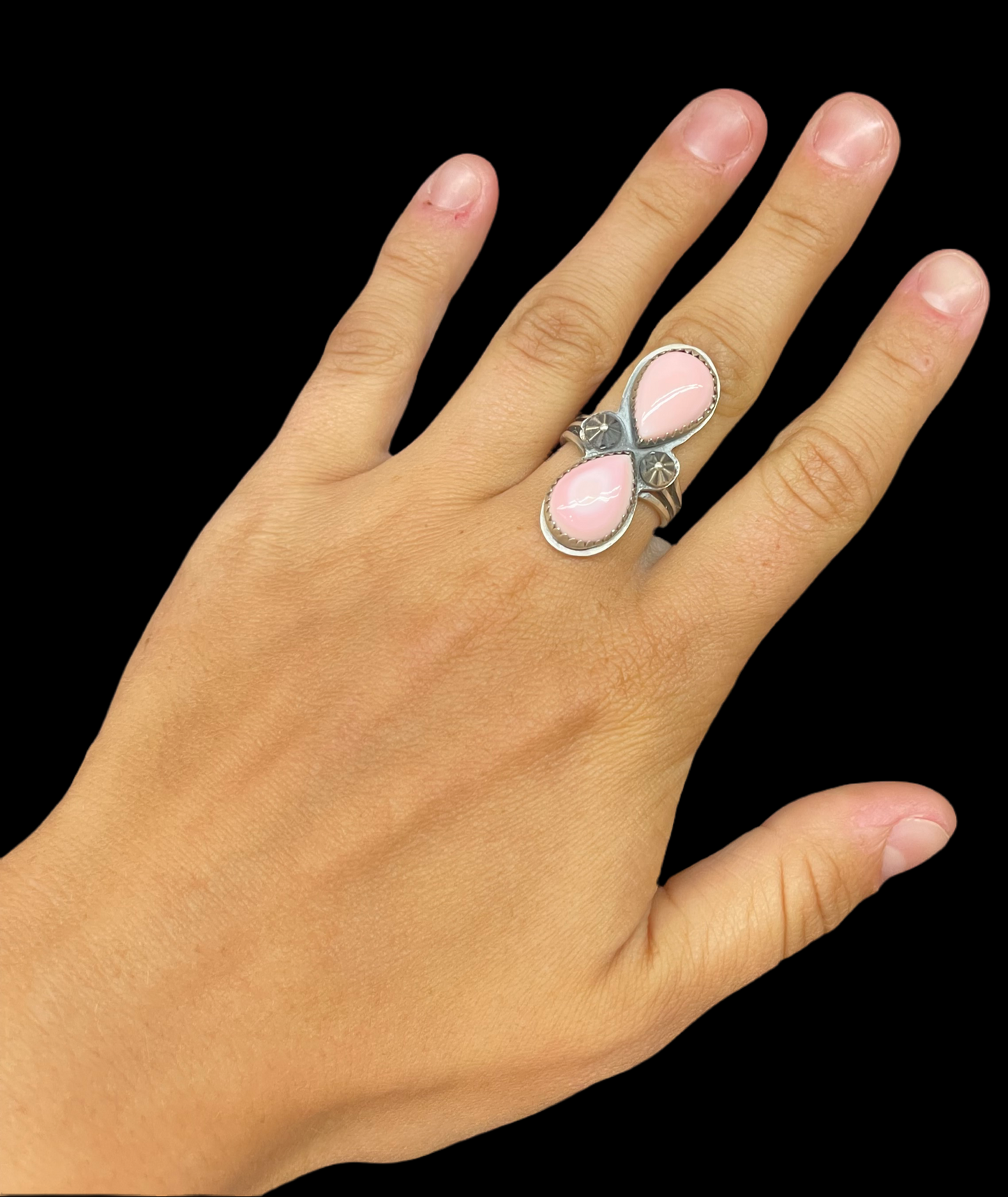 6.0 Pink Conch Shell Two-Stone Ring