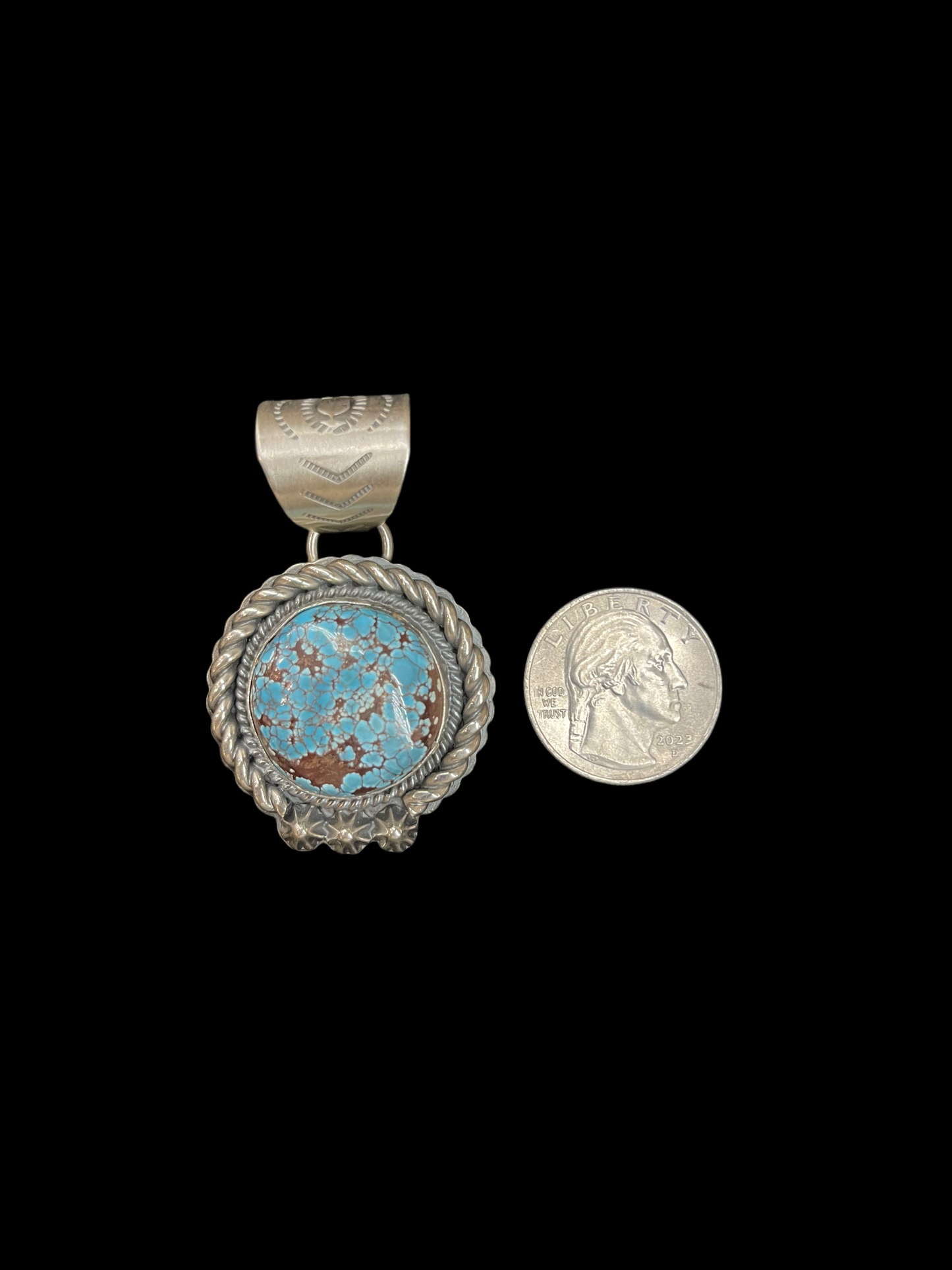 High Grade Kingman Spiderweb Turquoise Pendant by Gilbert Platero, Navajo