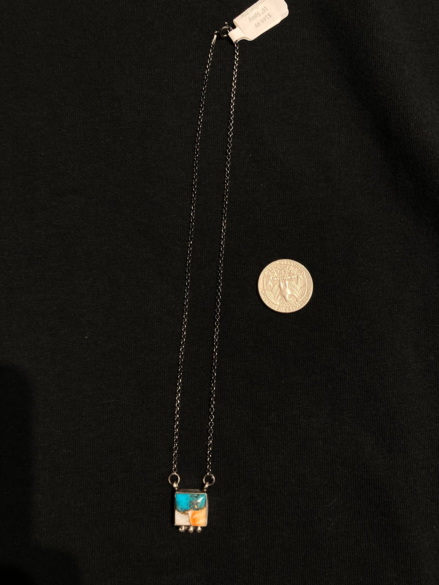 16" Spiny Turquoise Little Square Necklace by Sheryl Kee, Navajo